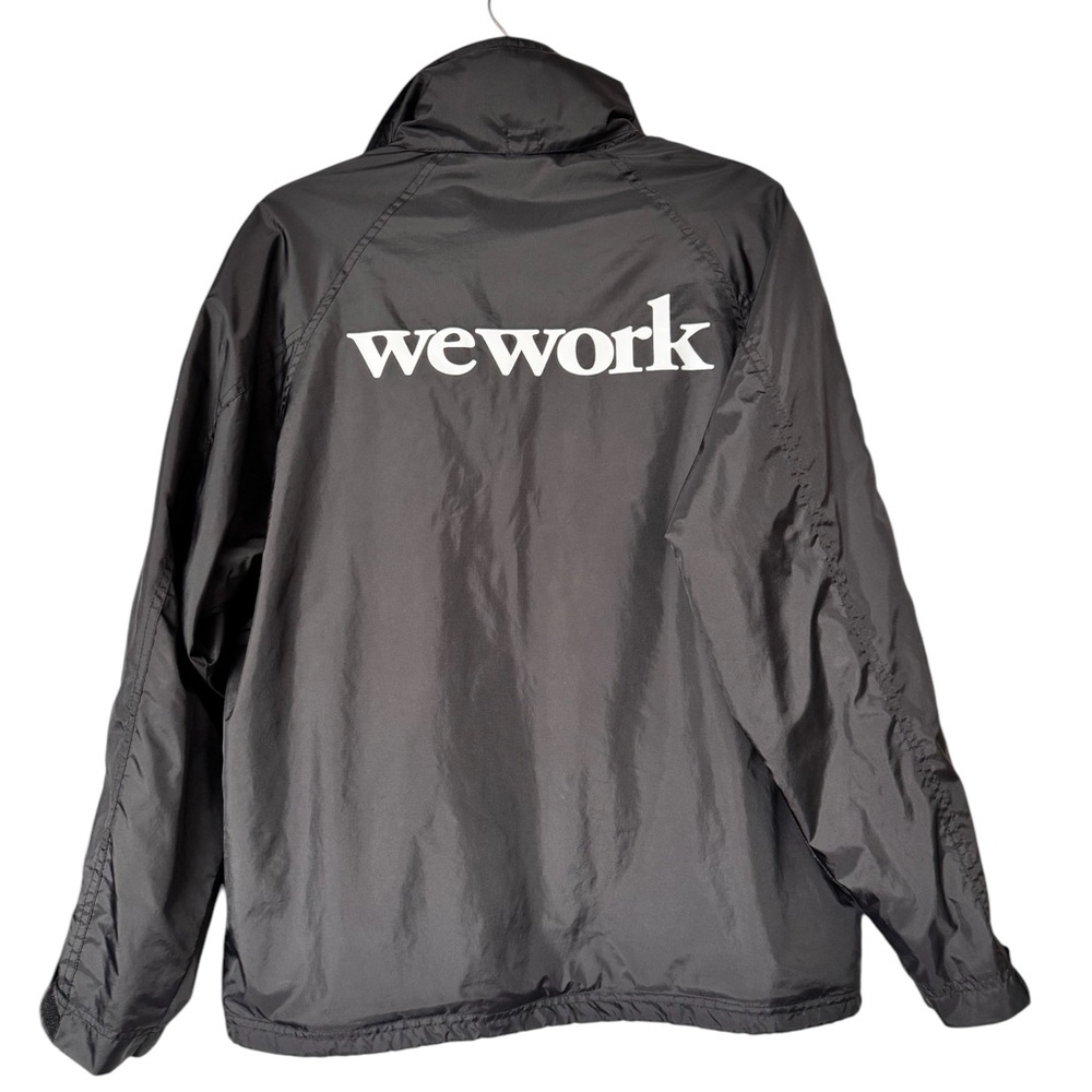 We Work Black Zip Up Windbreaker with Hidden Hood Unisex